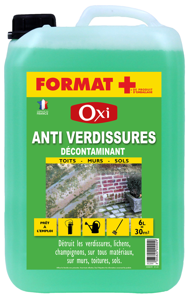 Bidon d'Anti Verdissure Décontaminant Prêt à l'Emploi 5L + 1L Gratuit pour façades et terrasses