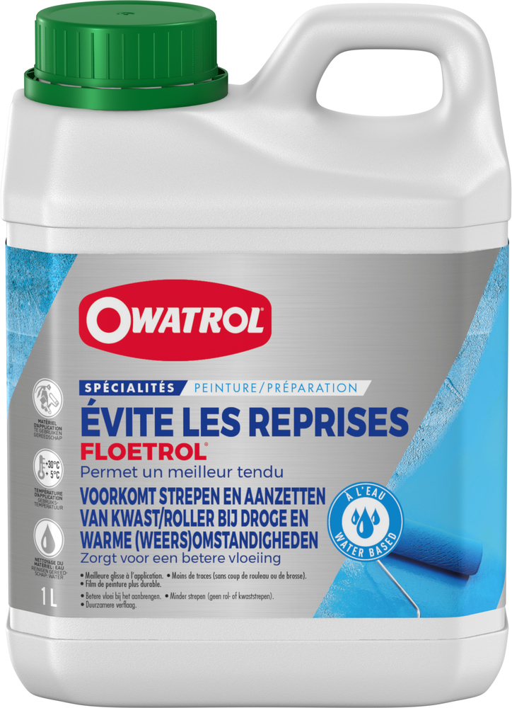 Bidon d'additif Floetrol pour peinture et colle, améliore la fluidité et la finition.
