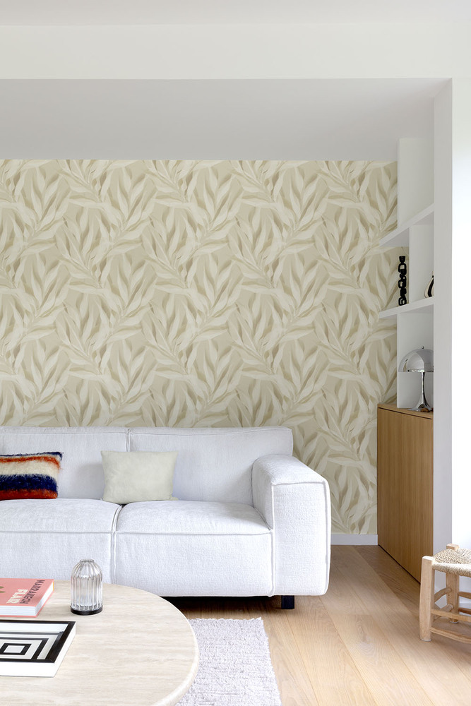 A76101 - Papier Peint Vinyle Intissé Feuille Ombre Beige