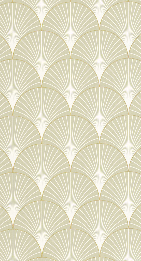 Papier peint vinyle sur intissé vert amande doré, aspect texturé avec des touches dorées