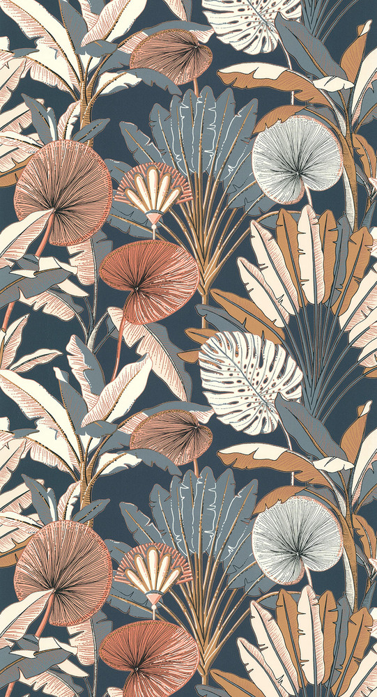 Papier peint vinyle sur intissé Nénuphar bleu rosé corail de la Collection Décorama.