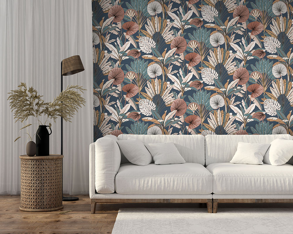 11221001 - Papier Peint Vinyle Sur Intissé Nénuphar Bleu Rosé Corail