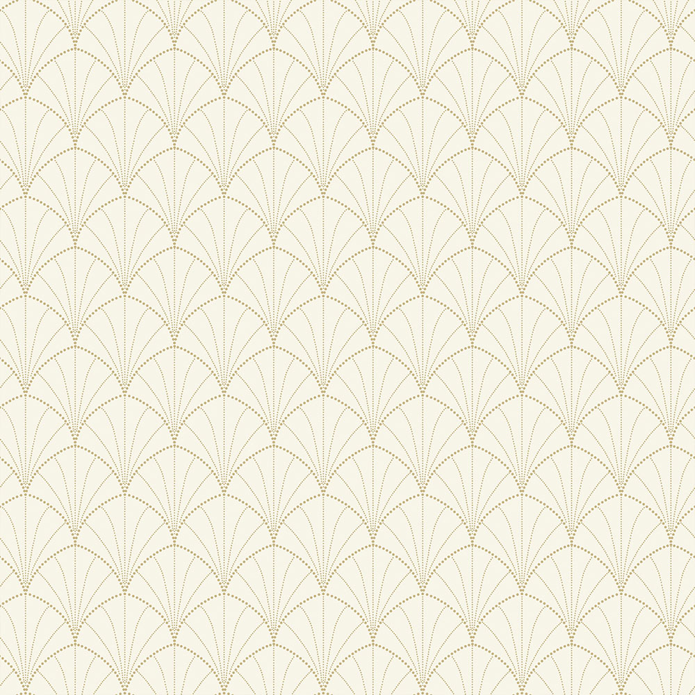 Papier peint vinyle sur intissé blanc et or à motifs graphiques, pour une décoration murale élégante.