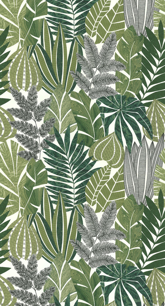 Papier Peint Vinyle Sur Intissé Automne Vert Forêt Kaki, motifs végétaux