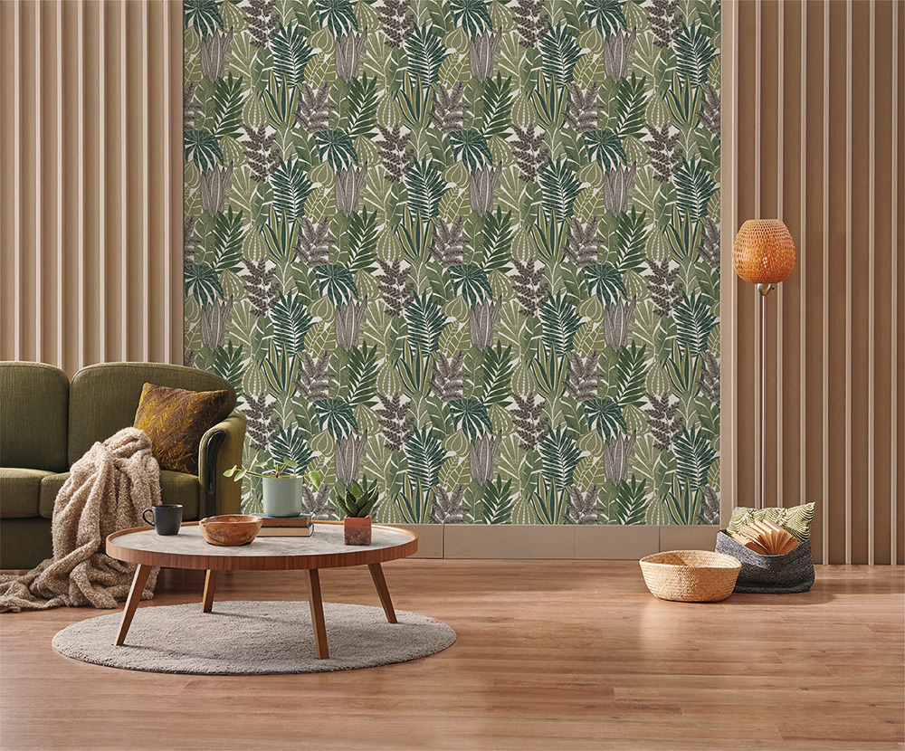 51221204 - Papier Peint Vinyle Sur Intissé Automne Vert Forêt Vert Kaki