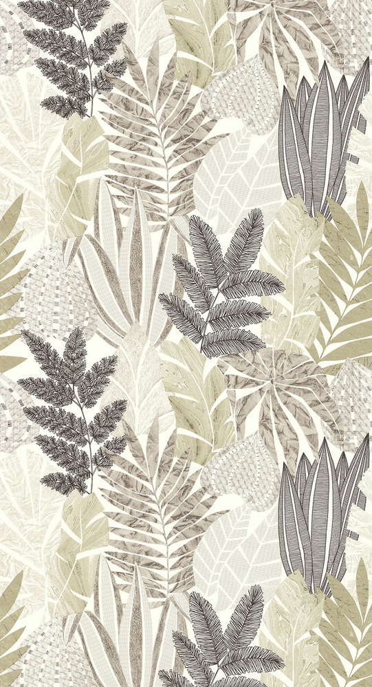 Papier peint vinyle sur intissé motif automne grège, résistant et facile à poser