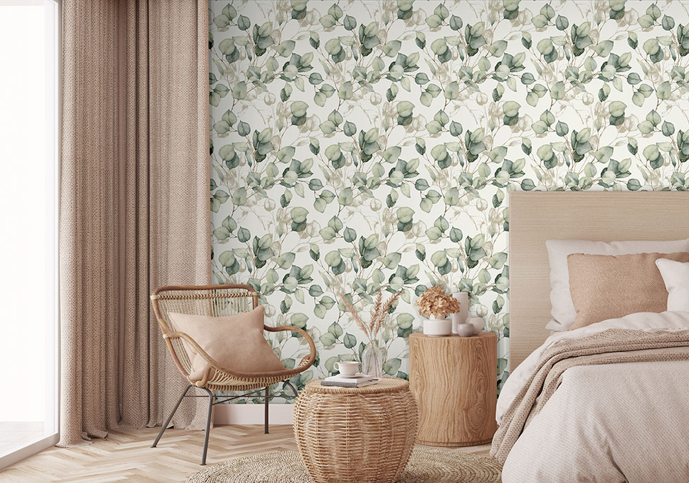 11250204 - Papier Peint Vinyle Sur Intissé Léonie, Feuille Eucalyptus Vert