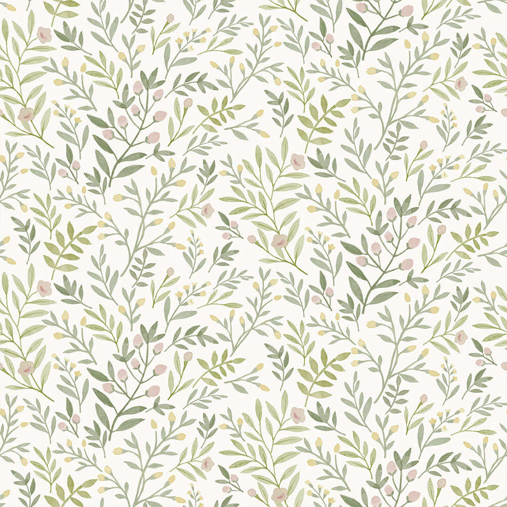 Papier peint vinyle intissé motif feuillage Leafy Trail vert