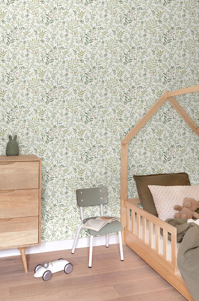 A78801 - Papier Peint Vinyle Intissé Leafy Trail Vert