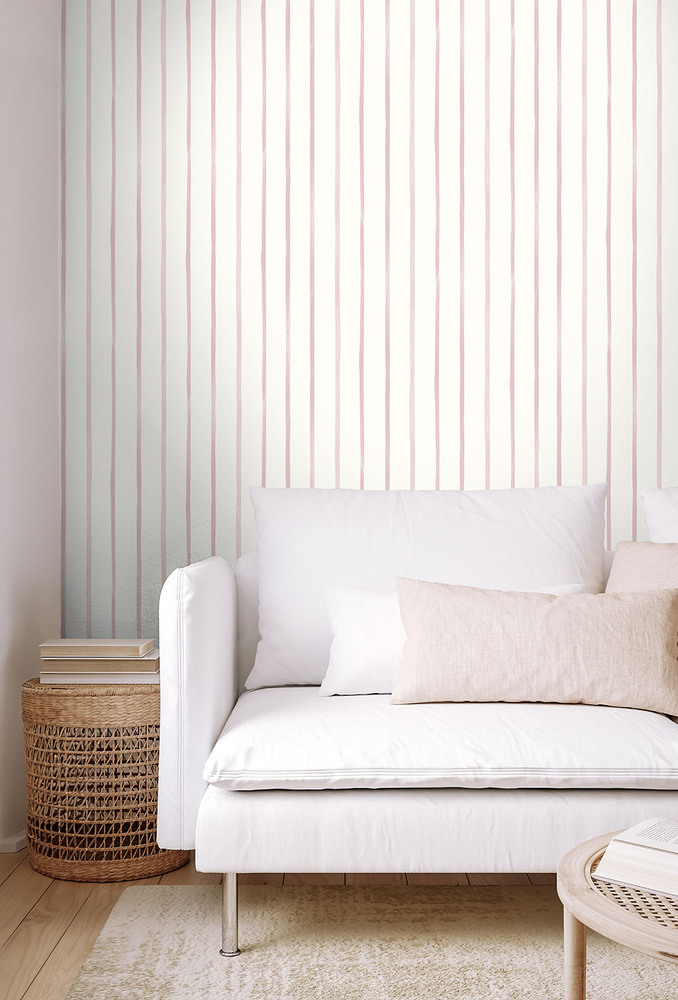 11250103 - Papier Peint Vinyle Sur Intissé Rayure Léonie Rose