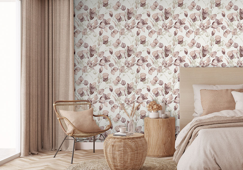 11250203 - Papier Peint Vinyle Sur Intissé Léonie, Feuille Eucalyptus Rose