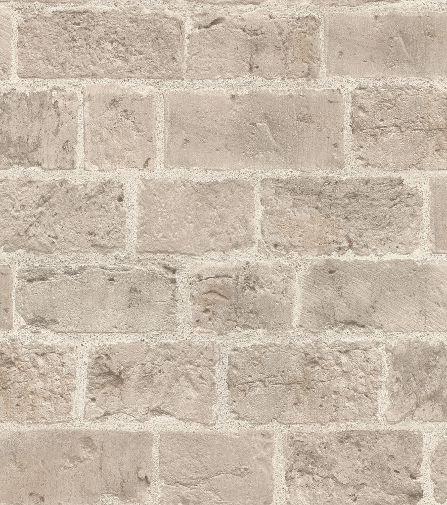 Papier peint vinyle motif pavés Vezelay beige gris, aspect texturé