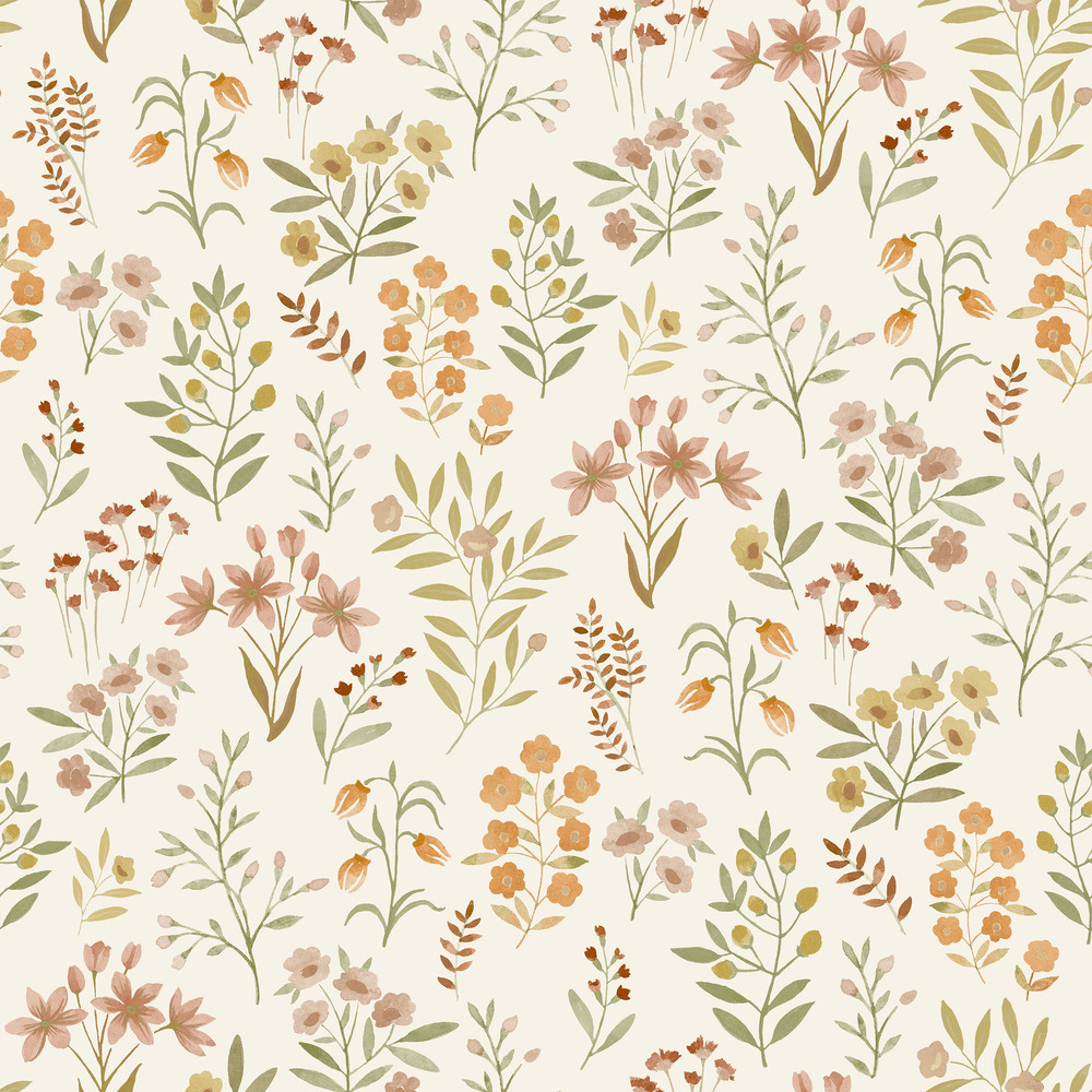 Papier peint vinyle intissé A80102 Placed Posey rose beige, avec motifs floraux délicats