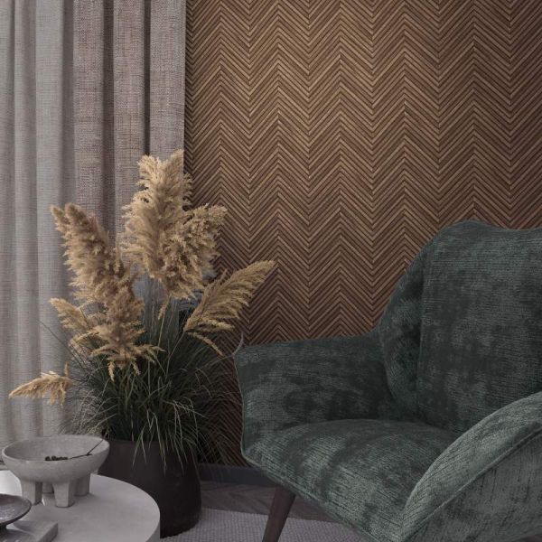 33378 - Papier Peint Intissé Effet Chevron Bois Foncé