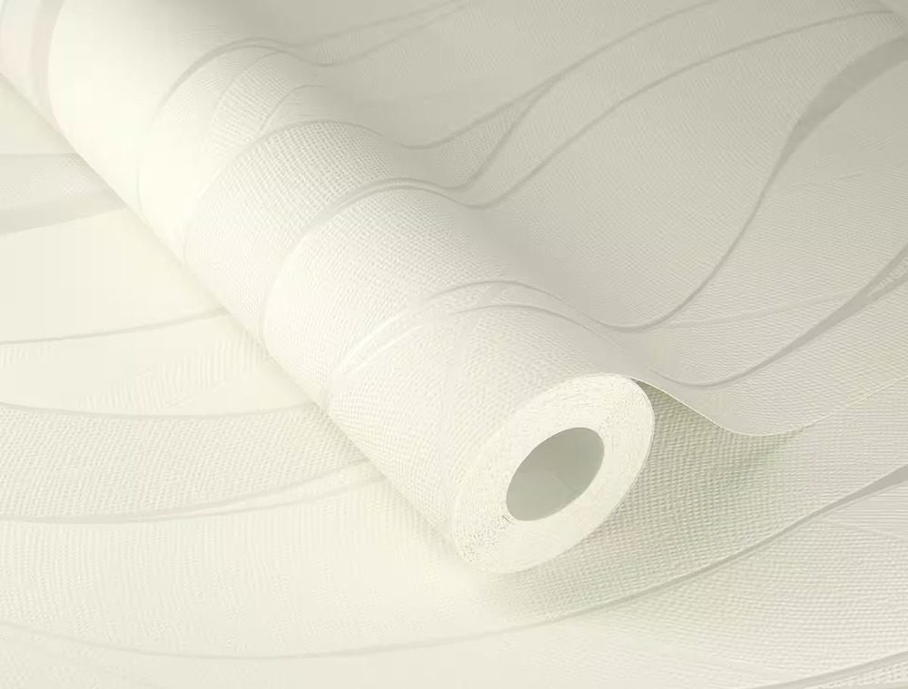 429831 - Papier Peint Vinyle Motif Vagues Blanc Gris Argenté