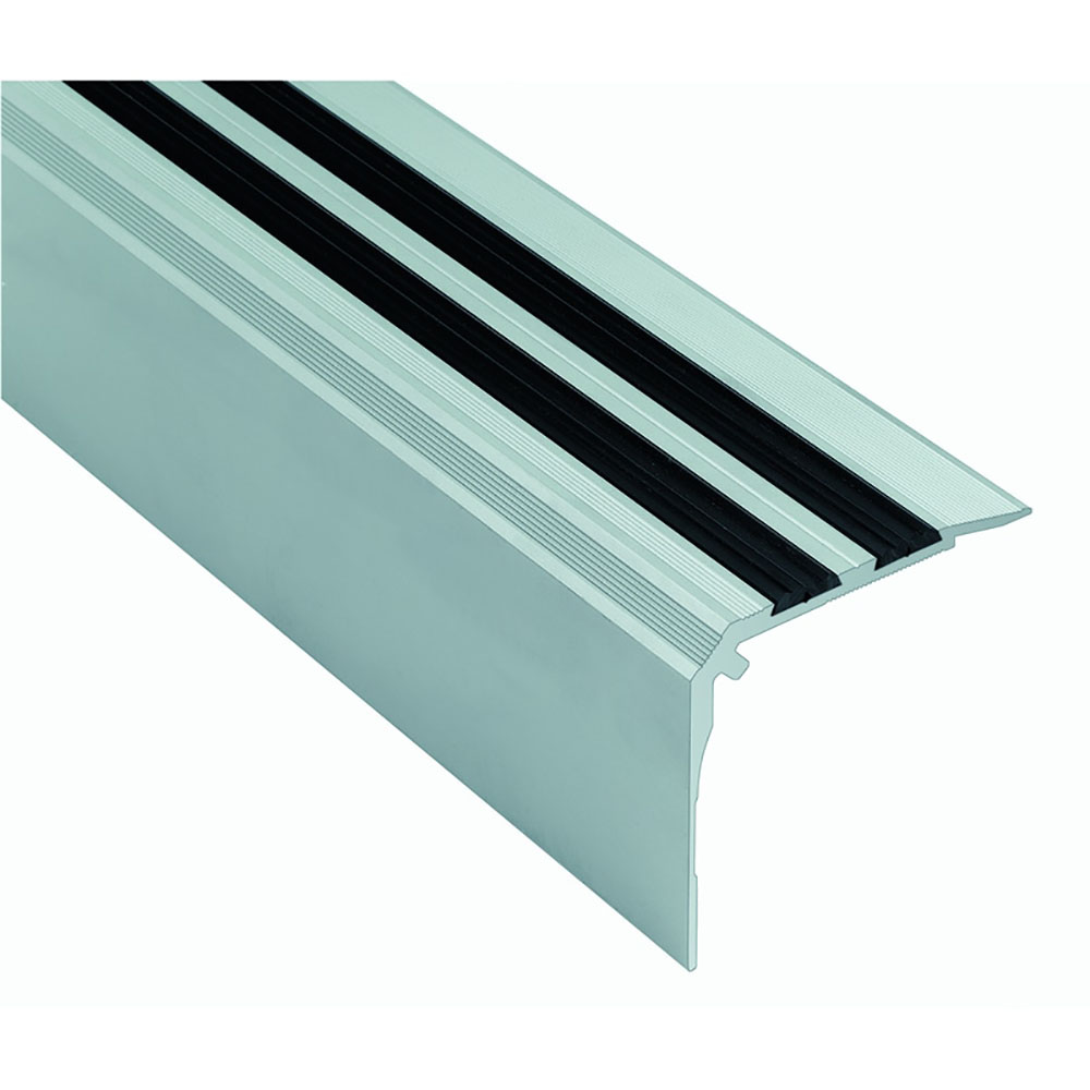 Nez de marche en aluminium à double bande striée de 15 mm, longueur 3 mètres, antidérapant pour sécuriser les escaliers.