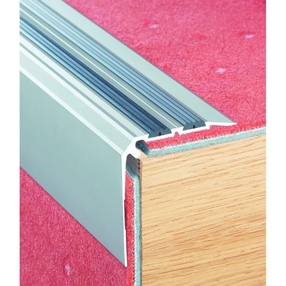 Nez de Marche Aluminium Double Bande Striée 15 mm 3 m