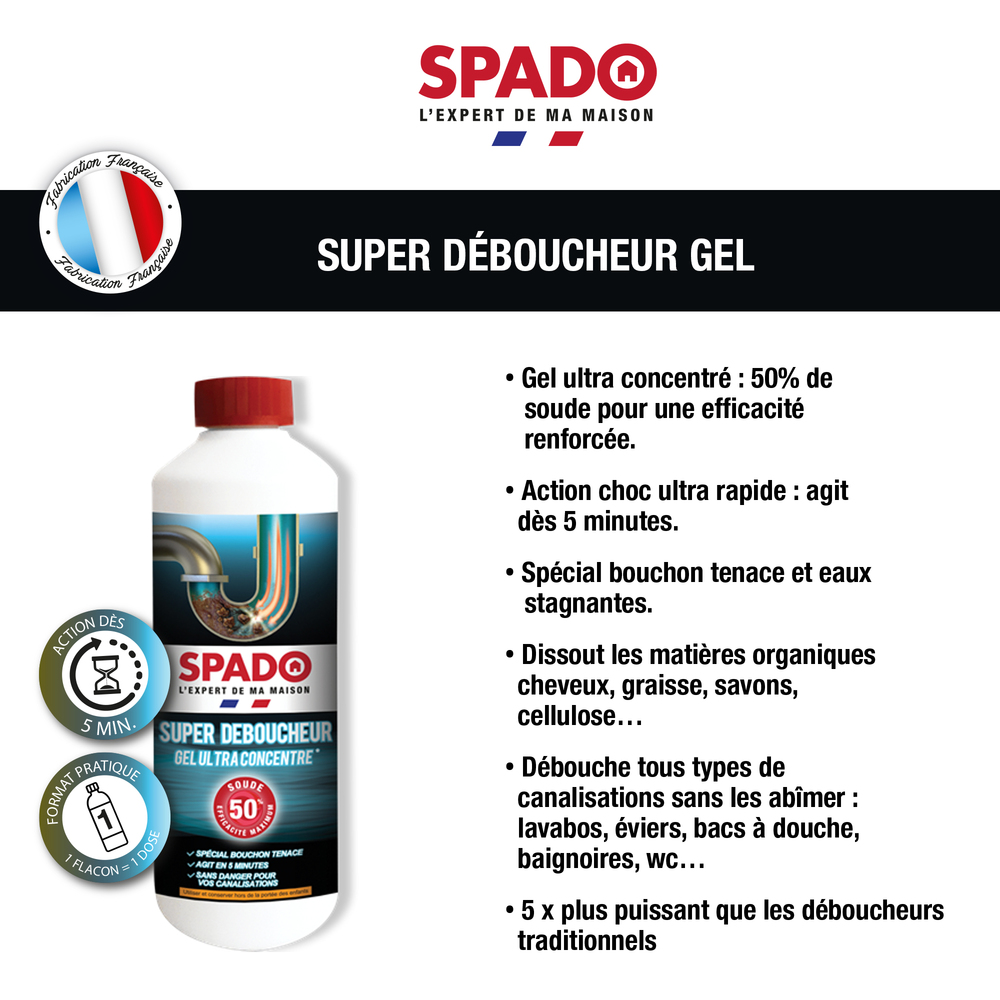 Super Déboucheur Ultra Concentré en Gel Flacon 500g