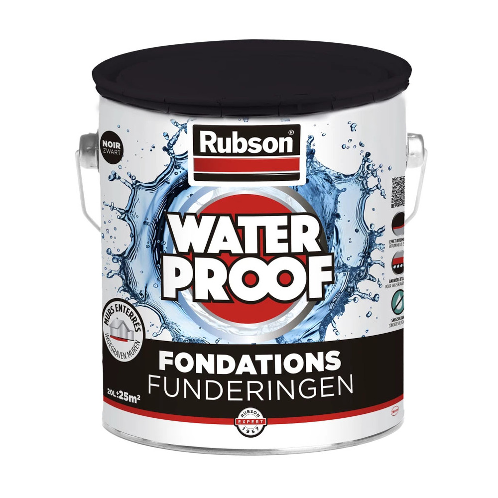 Revêtement bitumeux Waterproof étanchéité fondations noir 20L, solution liquide protectrice et imperméabilisante.