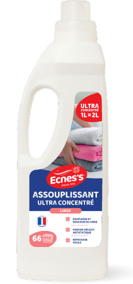 Assouplissant Ultra Concentré en bouteille de 1 litre, pour un linge doux et agréablement parfumé.