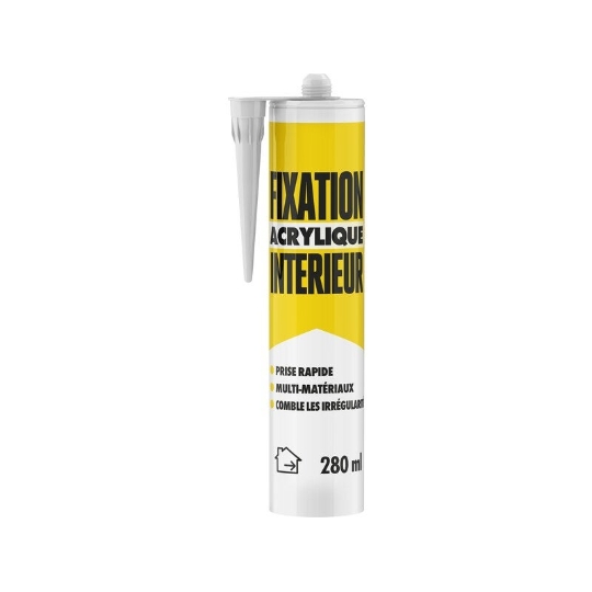 Colle de fixation acrylique blanche en cartouche de 280ml pour intérieur, forte adhérence.