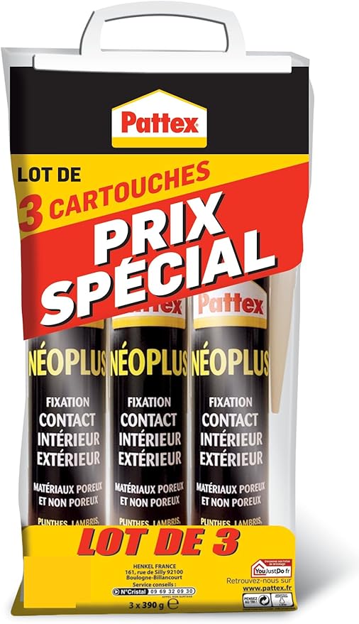 Lot de 3 cartouches de colle néoprène Néoplus Beige Clair 390 g