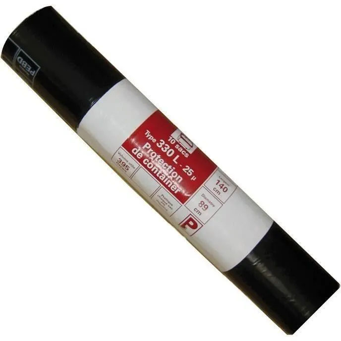 Housse de protection container noire 330L, rouleau de 10 sacs poubelles résistants
