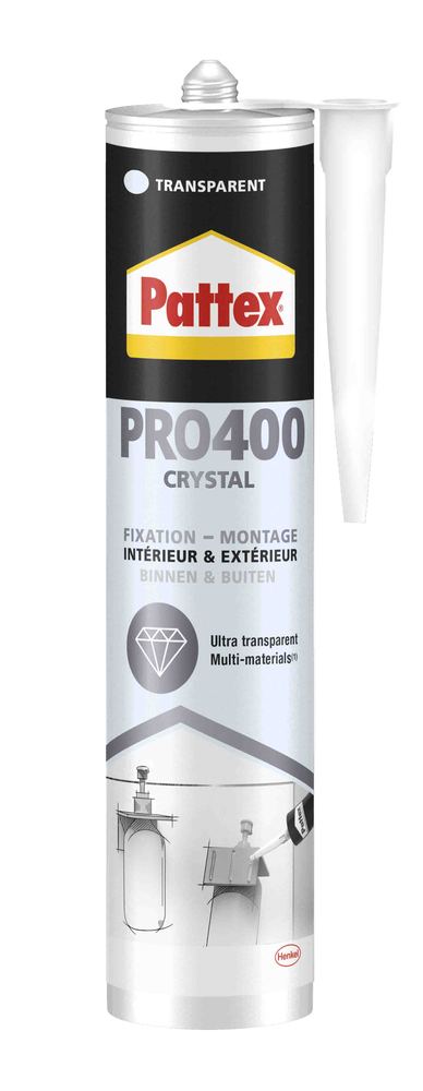 Mastic colle transparente PRO400 Crystal Premium fixation invisible 290g en cartouche