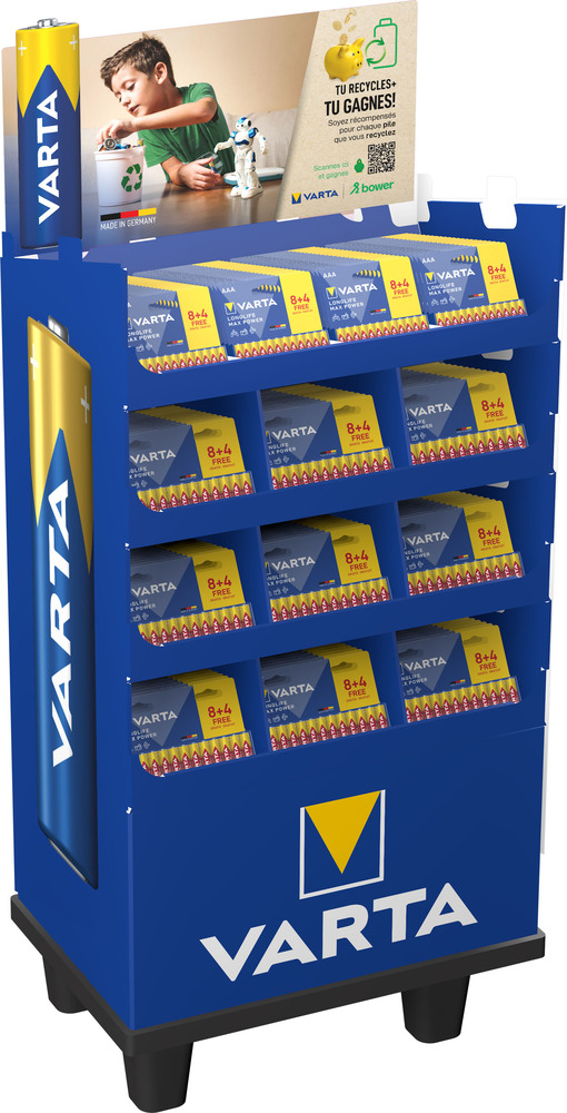 Présentoir au Sol de Packs Piles Longlife Max Power V60T4 4703/6 - 228 Articles