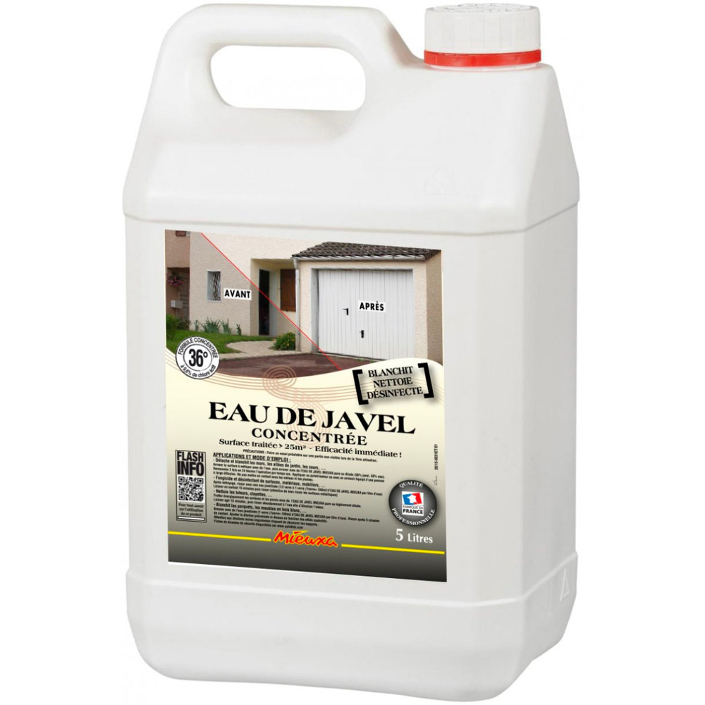 Bidon de 5L d'eau de Javel Mieuxa concentrée 9.6% chlore actif pour une désinfection des surfaces