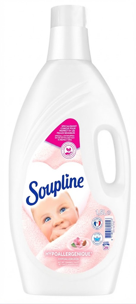 Flacon d'assouplissant Soupline Hypoallergénique 1.5L pour linge doux et respectueux des peaux sensibles