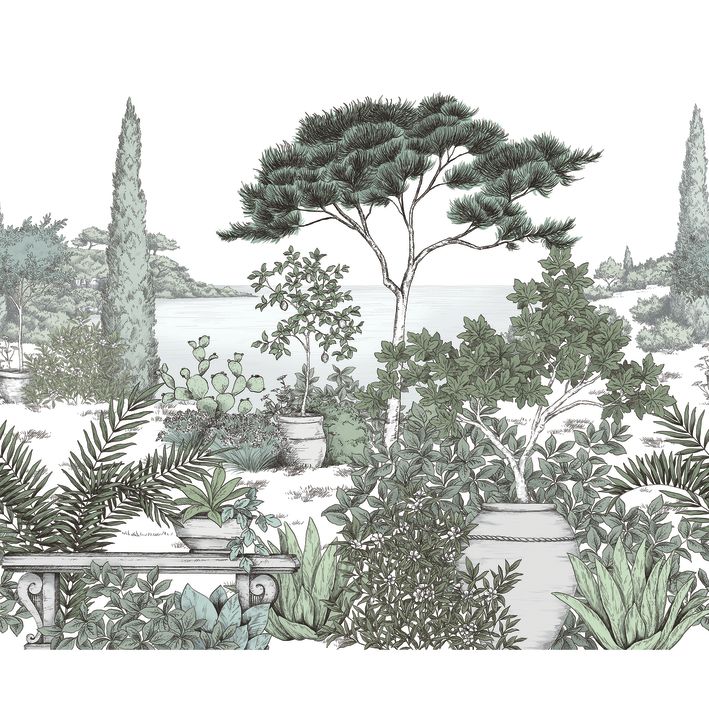 20001 - Papier Peint Intissé A L'Ombre Des Pins Vert Eucalyptus  - S