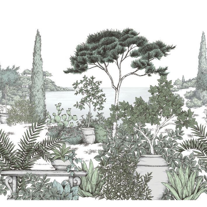 20001 - Papier Peint Intissé A L'Ombre Des Pins Vert Eucalyptus  - M