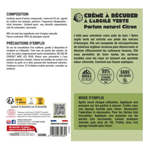 Spado Origines Crème à Récurer à l'Argile Verte Parfum Citron Vert 500 ml