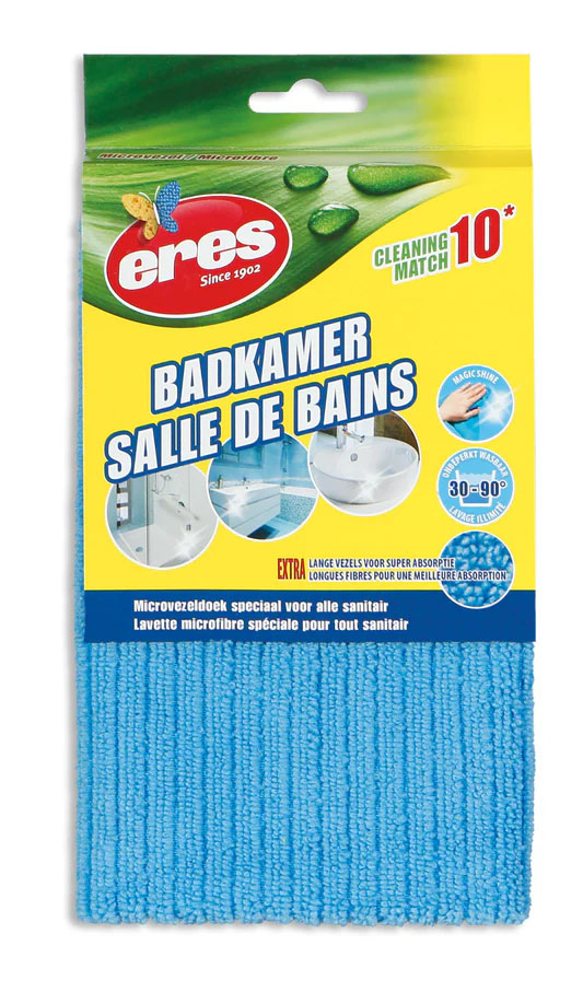 Chiffon bleu microfibre Eres pour le nettoyage et le ménage dans la salle de bain et salle d'eau