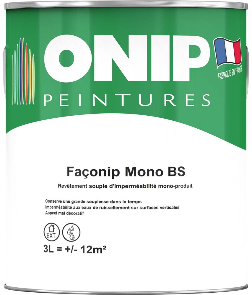 Pot de peinture façade bio-sourcée ONIP Façonip Mono BS 3L revêtement souple d'imperméabilité mono-produit