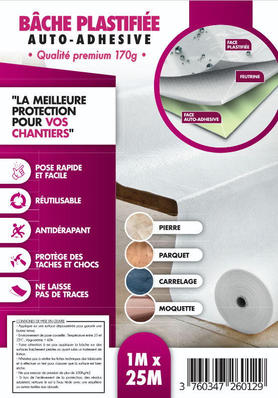 Bâche de Protection Adhésive Feutre 170g/m² 1 x 25 m