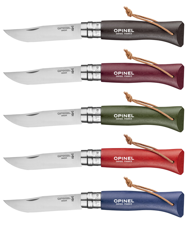 6 couteaux Opinel différents coloris Baroudeur n°8 ouverts