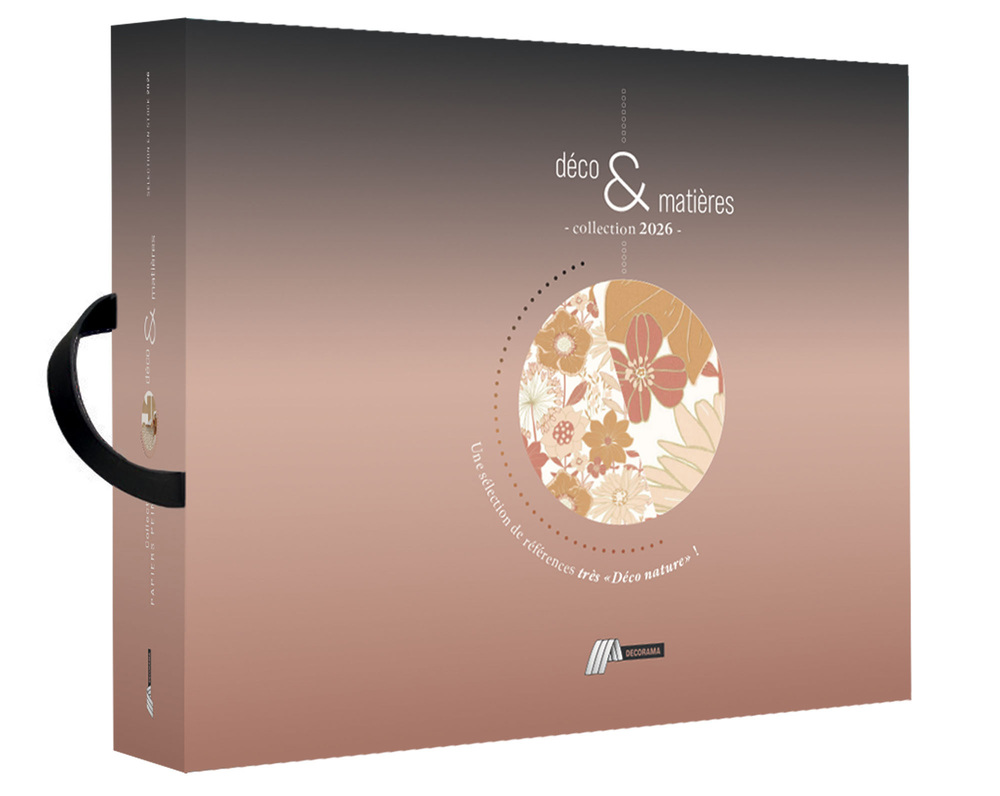 Book de la collection Déco & Matières 2026 Décorama, présentant divers motifs et textures de papiers peints.