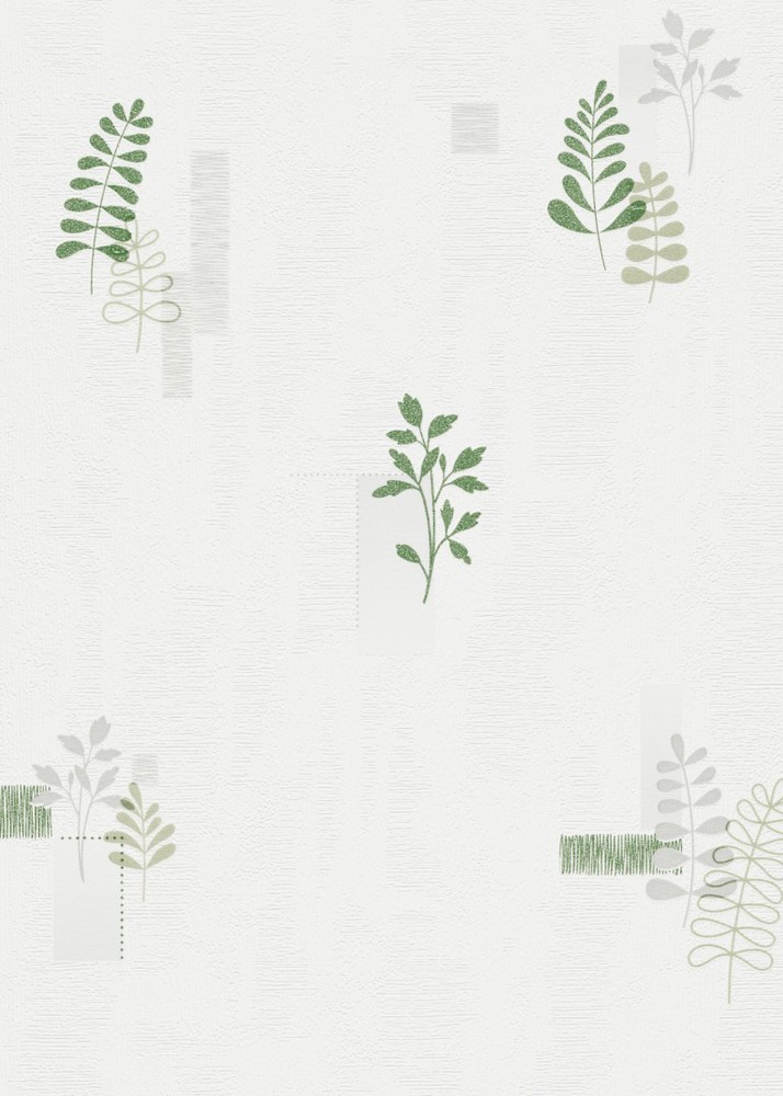 20050-07 - Papier Peint Vinyle Expansé sur Papier Botanique Blanc Vert