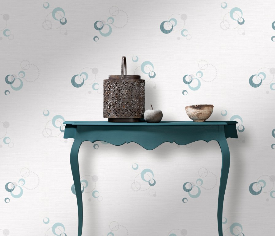 20012-18 - Papier Peint Vinyle Expansé sur Papier Cercles Blanc Bleu