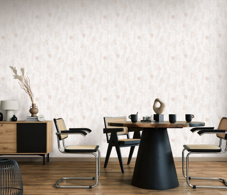 20052-02 - Papier Peint Vinyle Expansé sur Papier Feuilles Tropicales Beige Clair