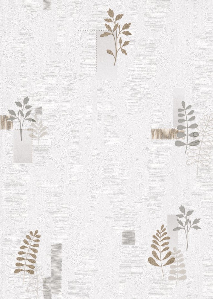 20050-11 - Papier Peint Vinyle Expansé sur Papier Fougères Feuilles Beige Blanc