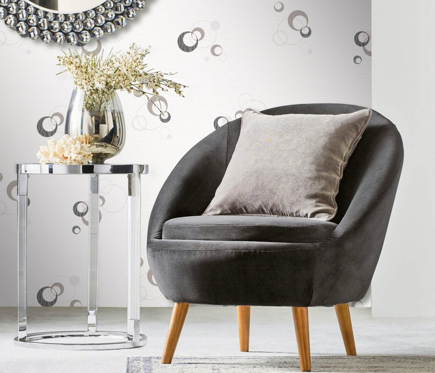 20012-10 - Papier Peint Vinyle Expansé sur Papier Cercles Gris Blanc