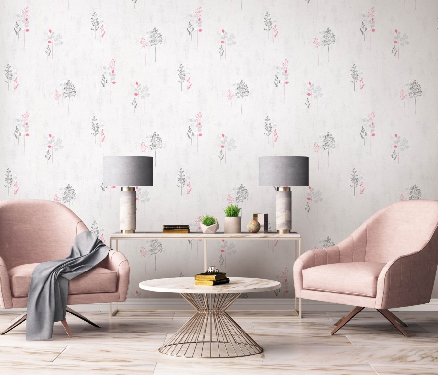 20011-06 - Papier Peint Vinyle Expansé sur Papier Végétal Gris Rose Pâle