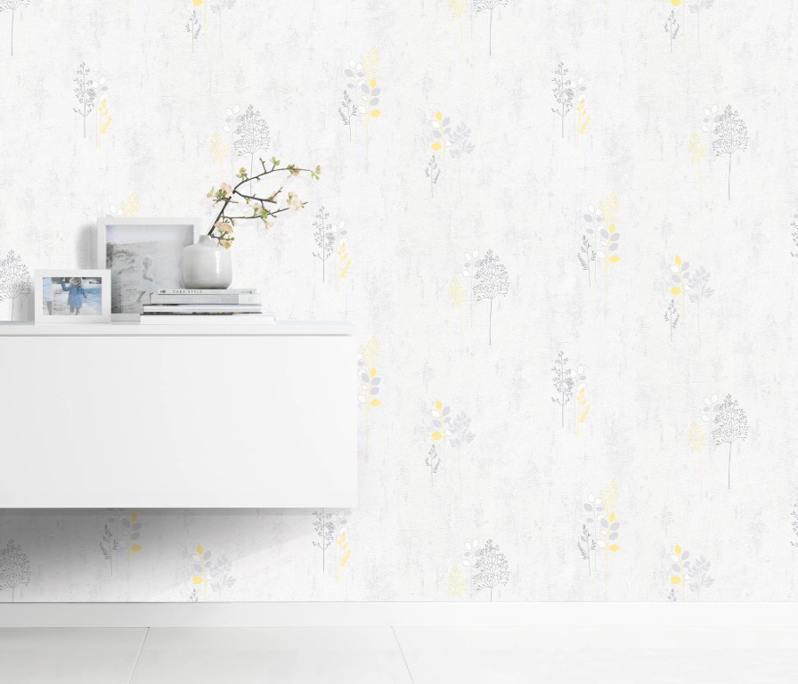 20011-03 - Papier Peint Vinyle Expansé sur Papier Végétal Gris Jaune