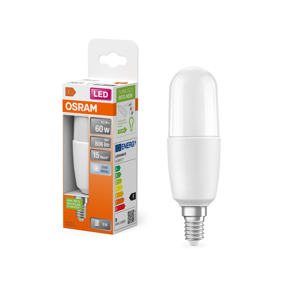 Ampoule LED Osram E14 bâton opale blanc froid équivalent 60W