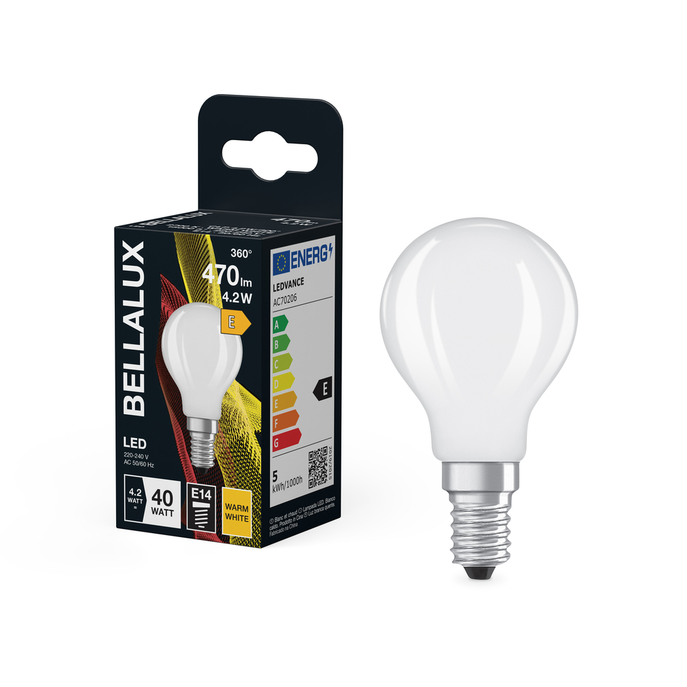 Ampoule LED Bellalux E14 goutte opale blanc chaud équivalent 40W