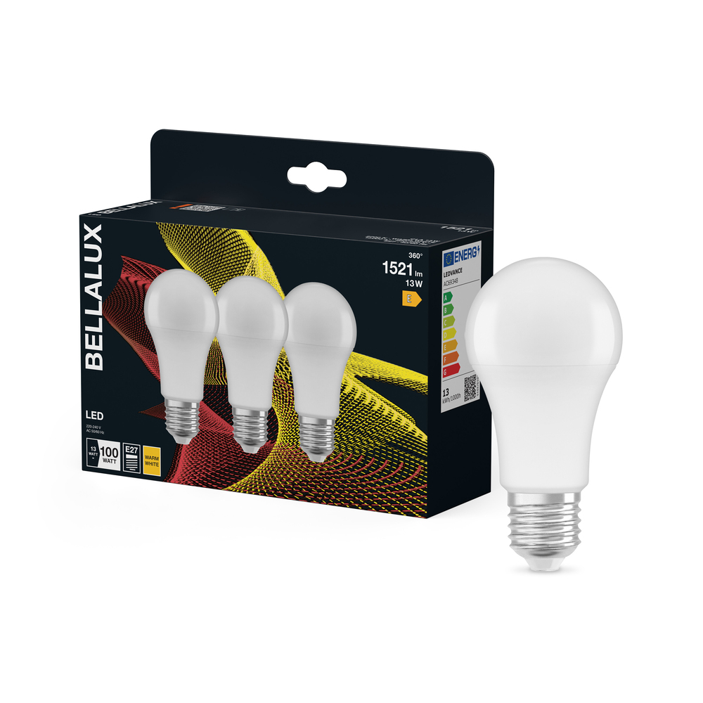 Ampoule LED Bellalux E27 forme classique opale blanc chaud équivalent 100W lot de 3