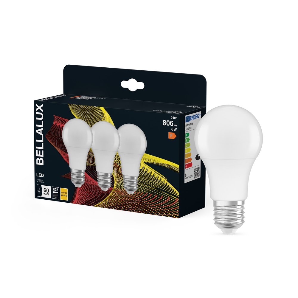 Ampoule LED Bellalux E27 forme classique opale blanc chaud équivalent 60W lot de 3